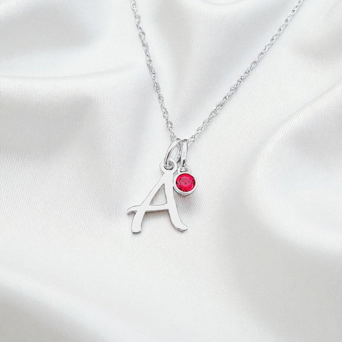 Initial Birthstone Necklace 925 Sterling Silver, Personalised Jewellery