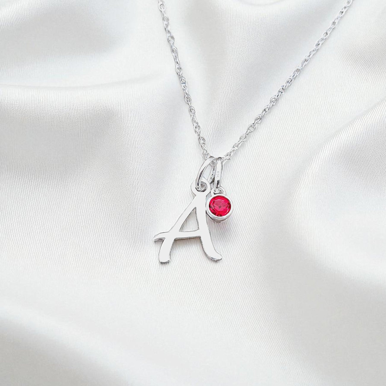 Granddaughter Initial Necklace with Birthstone in Sterling Silver 925 | Personalised Jewellery Gift