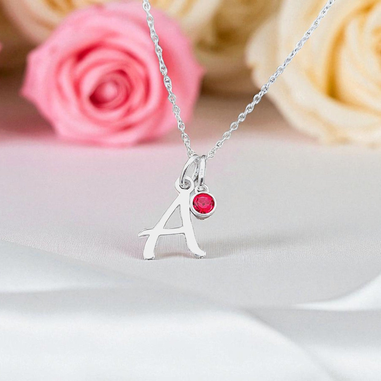 Daughter Initial Letter Necklace with Birthstone in Sterling Silver 925 | Personalised Jewellery Gift