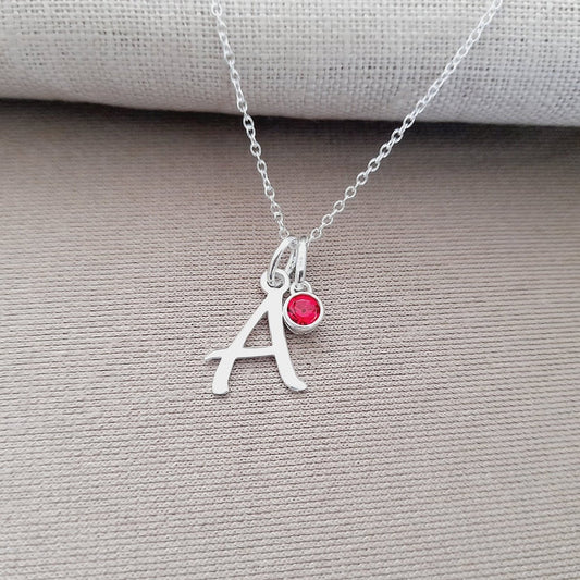 Initial Birthstone Necklace 925 Sterling Silver, Personalised Jewellery