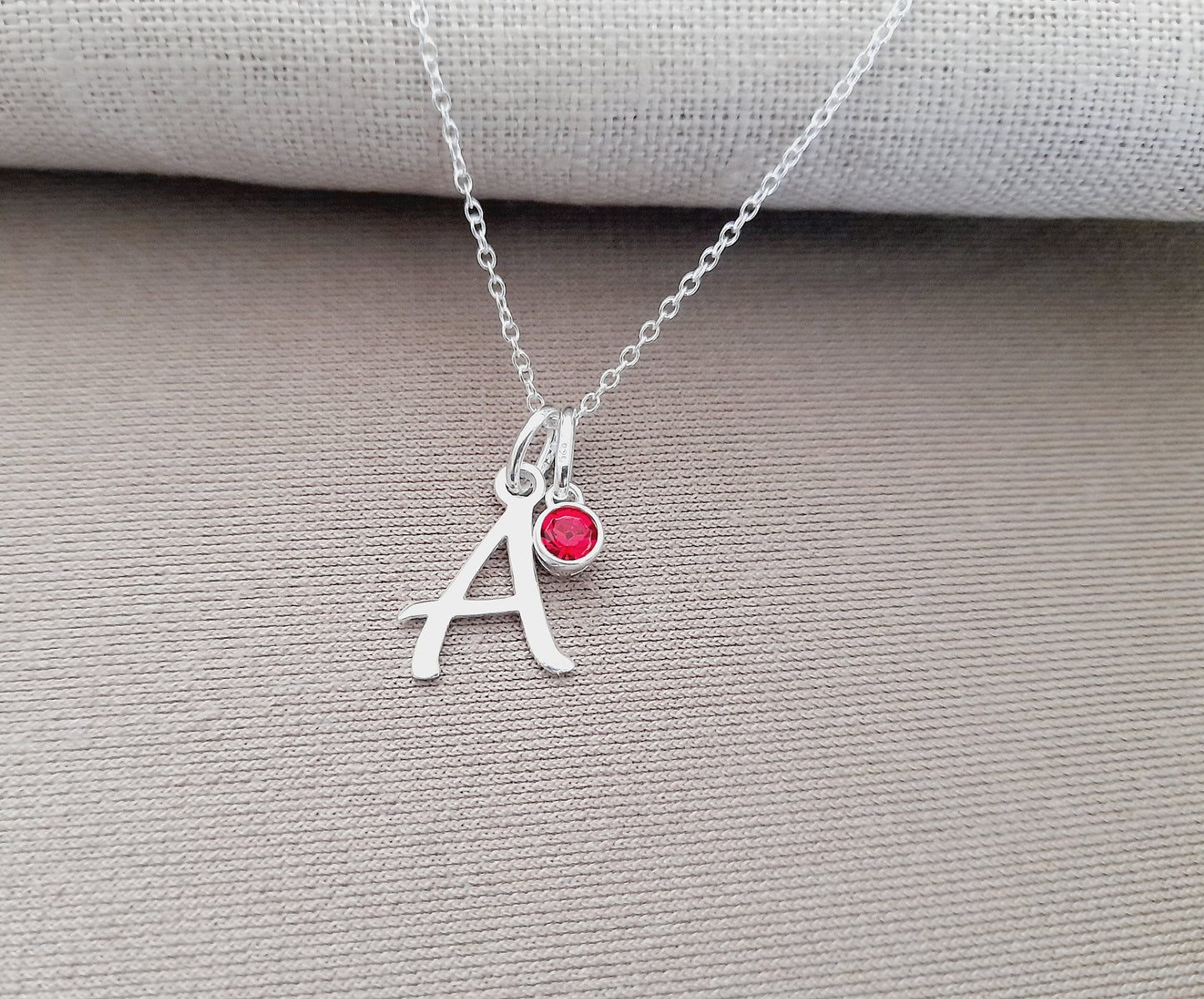 Daughter Letter Necklace with Birthstone in Sterling Silver 925, Personalised Jewellery Gift
