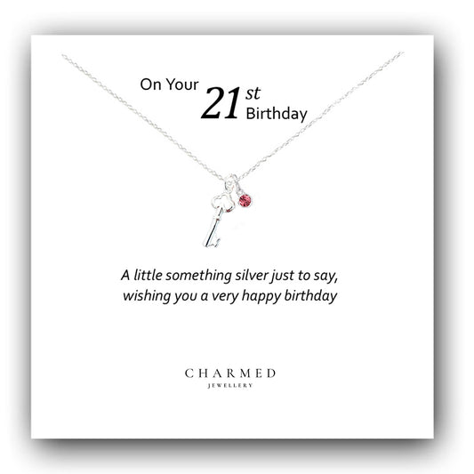 21st Birthday Key Necklace with Birthstone  in Sterling Silver 925, Personalised Jewellery Gift
