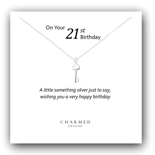 21st Birthday Key Necklace in Sterling Silver 925, Personalised Jewellery Gift