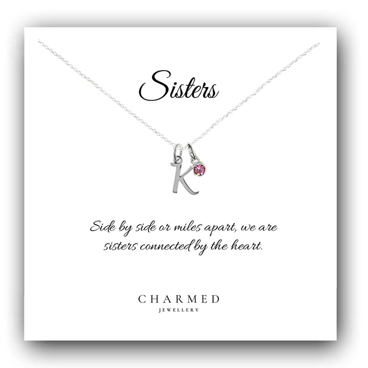 Sister Gift, Initial Letter Necklace with Birthstone in Sterling Silver 925, Personalised Gift