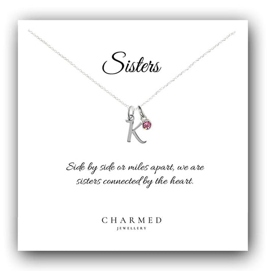 Sister Gift, Initial Letter Necklace with Birthstone in Sterling Silver 925, Personalised Gift