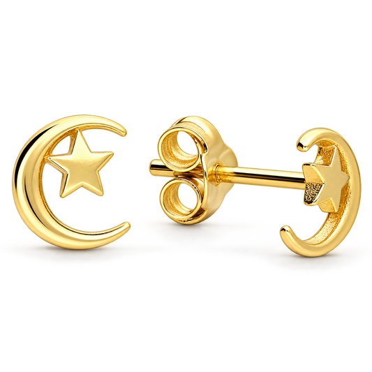 14ct gold plated Moon & Stars Stud Earrings in sterling silver