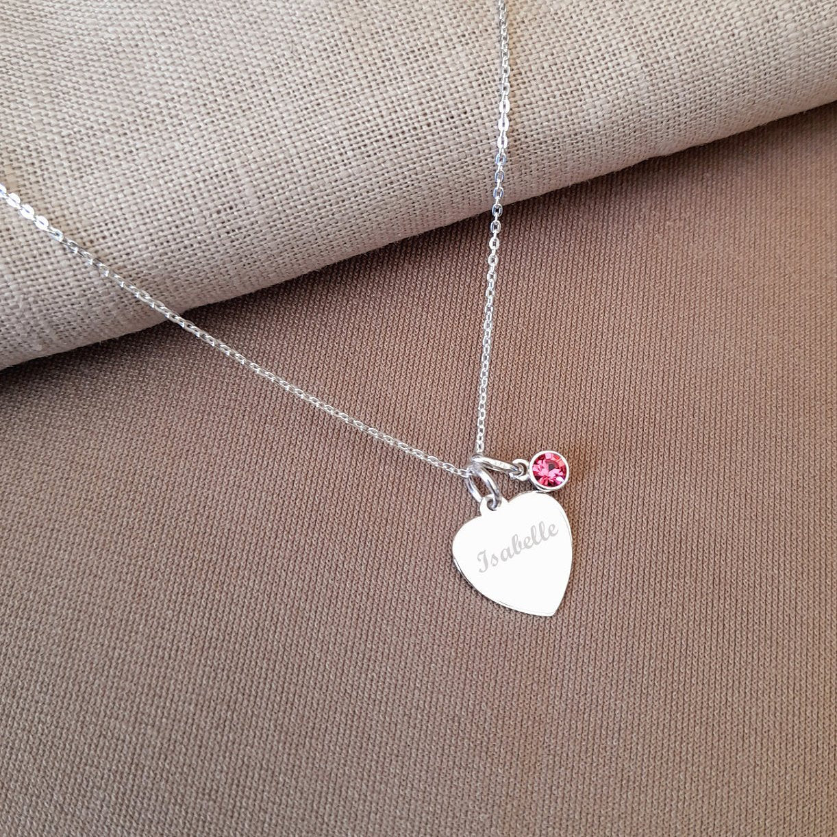 Engraved Name Birthstone Necklace 925 Sterling Silver, Personalised Jewellery