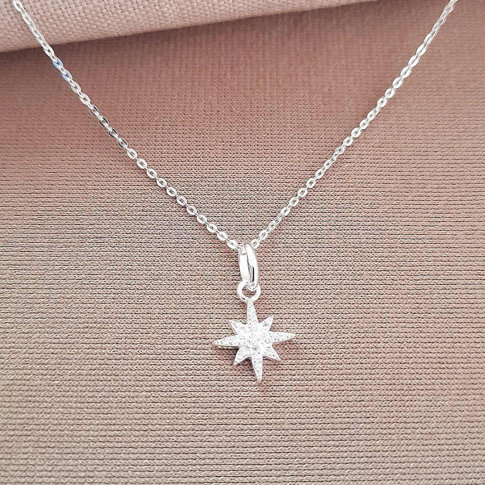 Sterling Silver CZ North Star Necklace
