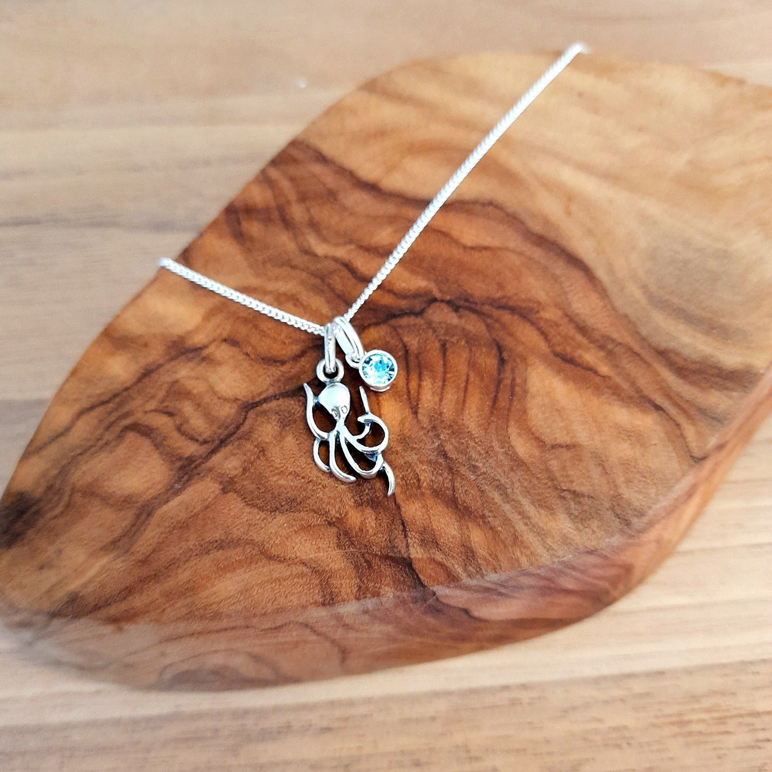 Octopus Birthstone Necklace Sterling Silver 925, Personalised Jewellery