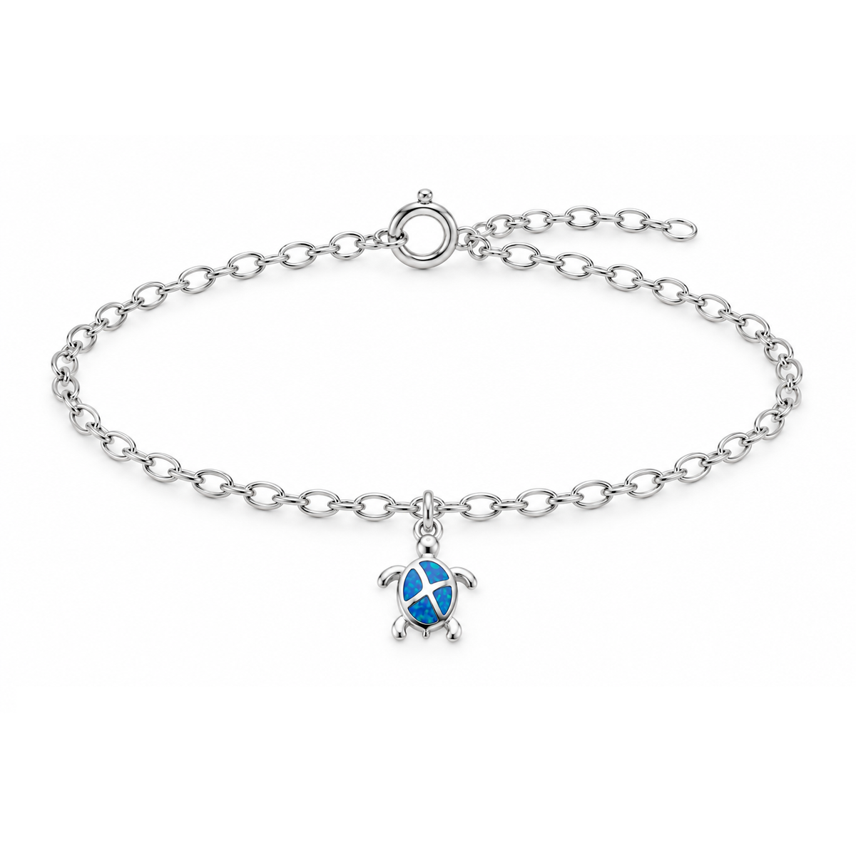 Blue Opal Turtle Charm Bracelet in 925 sterling silver