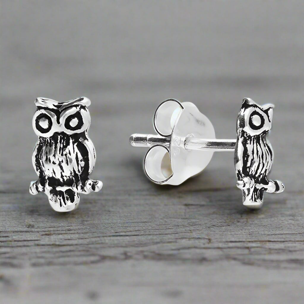 Sterling Silver Small Owl Stud Earrings | Dainty Animal Jewellery