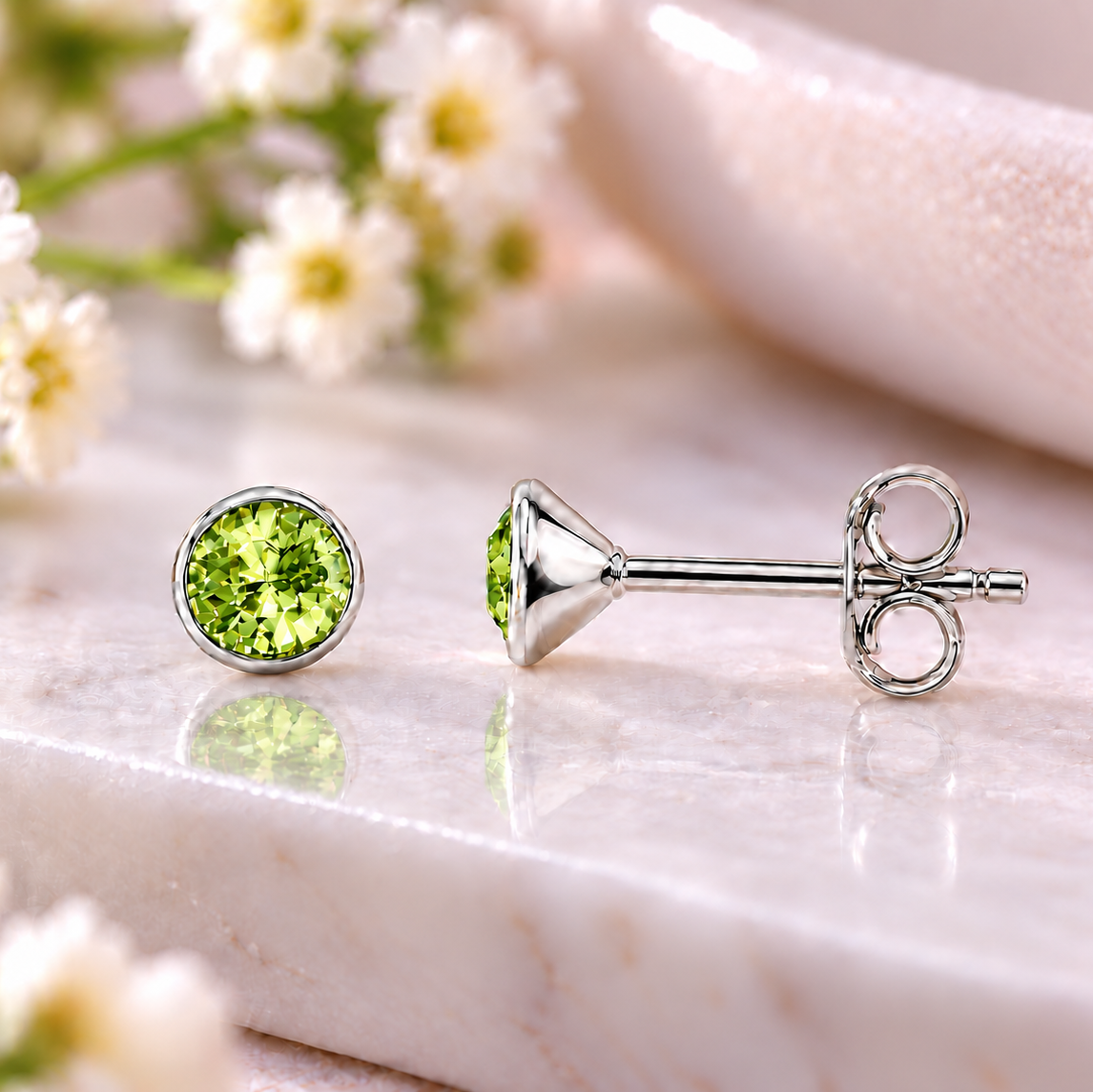 Peridot Birthstone Stud Earrings – August birthday jewellery gift