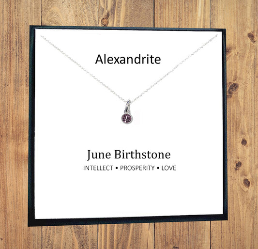 Alexandrite Birthstone Necklace 925 Sterling Silver, June Birthstone