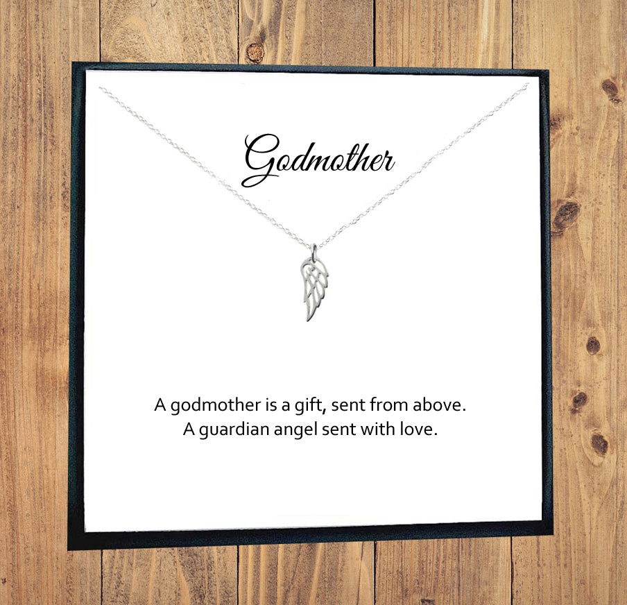 Godmother Gift, Angel Wing Necklace 925 Sterling Silver, Personalised Necklace, Message Jewellery