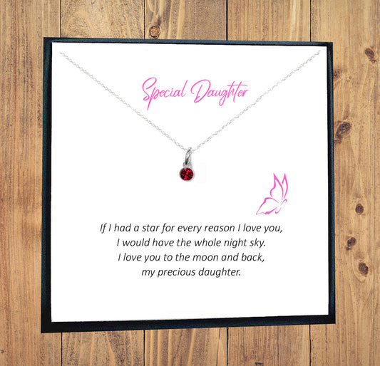 Daughter Swarovski Crystal Birthstone Necklace in Sterling Silver 925, Personalised Gift