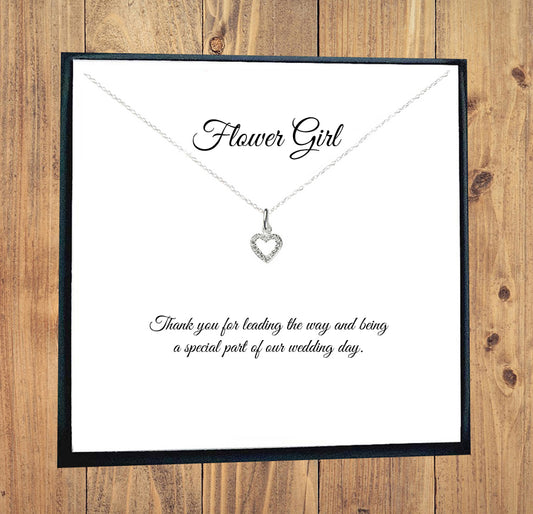 Flower Girl Gift Cubic Zirconia Heart Necklace 925 Sterling Silver Message Jewellery