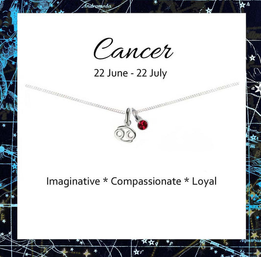 Cancer Zodiac Necklace with Birthstone in Sterling Silver 925, Personalised Gift