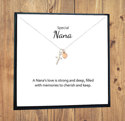Nana Ribbon Heart Necklace in Sterling Silver 925, Personalised Gift