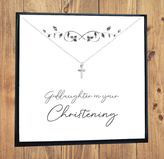 Goddaughter Christening Cross Necklace in Sterling Silver 925, Personalised Keepsake Gift