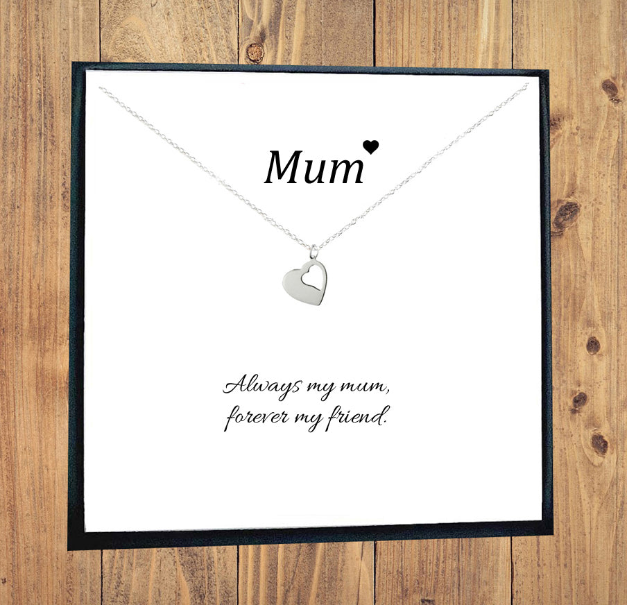 Mum Cut Out Heart Necklace in Sterling Silver 925, Personalised Gift