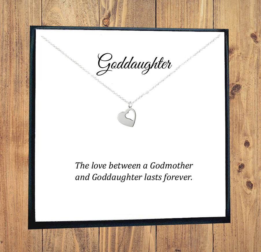 Goddaughter Cut Out Heart Necklace in Sterling Silver 925, Personalised Gift