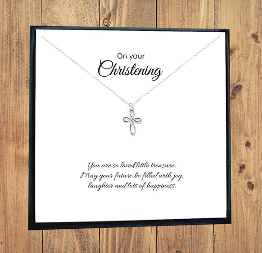 Christening Eternity Cross Necklace in Sterling Silver 925, Personalised Keepsake Gift