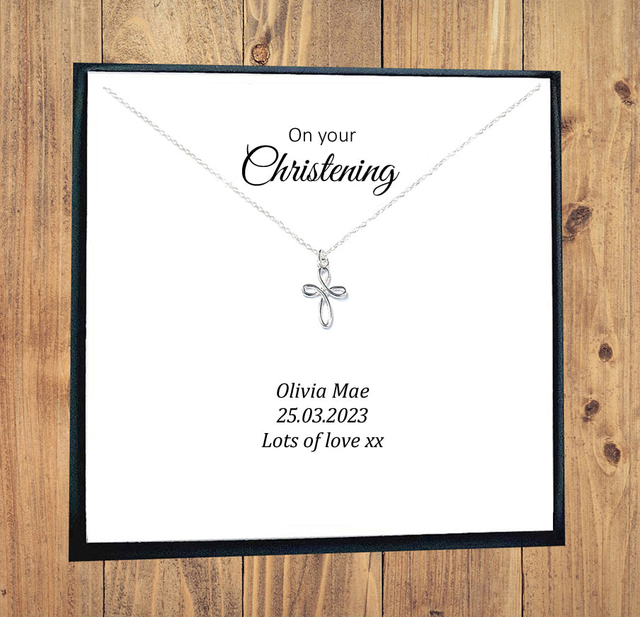 Christening Eternity Cross Necklace in Sterling Silver 925, Personalised Keepsake Gift