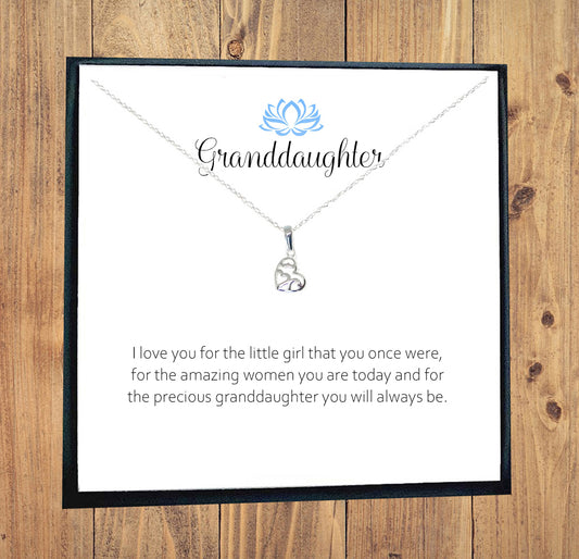 Granddaughter Fancy Heart Necklace in Sterling Silver 925, Personalised Gift