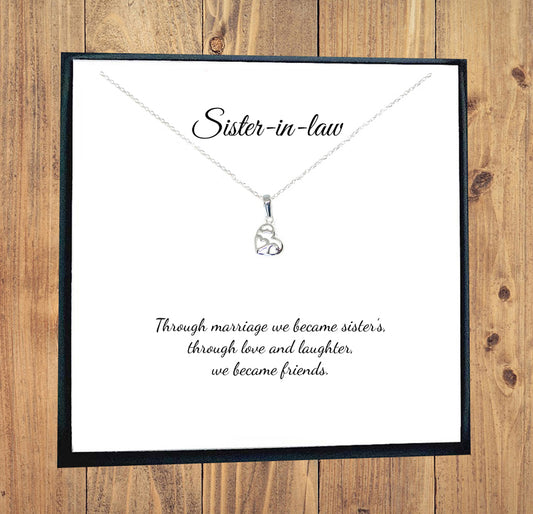 Sister in Law Fancy Heart Necklace in Sterling Silver 925, Personalised Gift