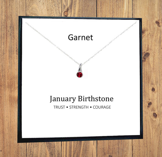 Garnet January Birthstone Necklace 925 Sterling Silver, Personalised Jewellery