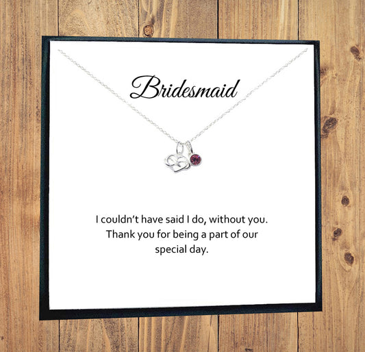 Bridesmaid Infinity Heart Necklace with Birthstone in Sterling Silver 925, Personalised Gift