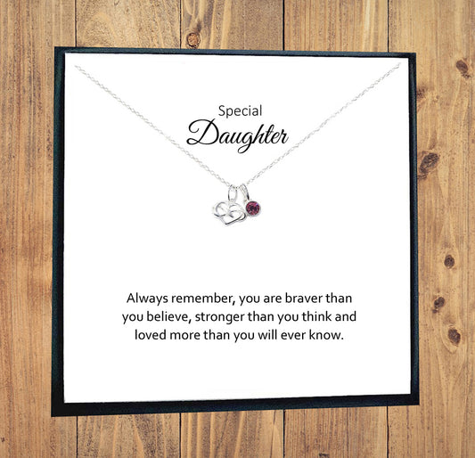Daughter Infinity Heart Necklace with Birthstone in Sterling Silver 925, Personalised Gift