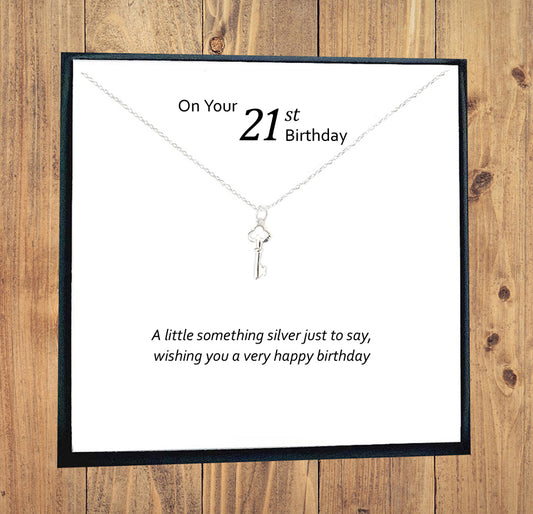 21st Birthday Key Necklace in Sterling Silver 925, Personalised Gift