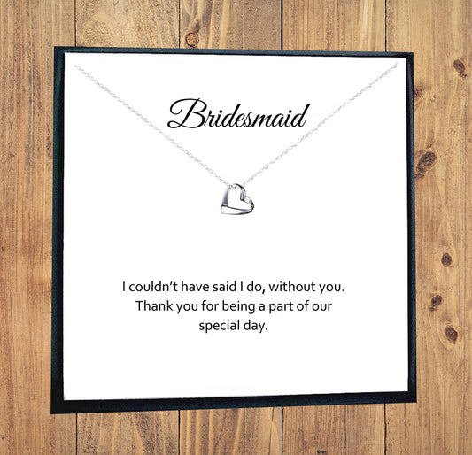 Bridesmaid Ribbon Heart Necklace in Sterling Silver 925, Personalised Gift