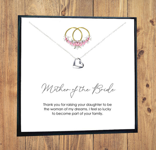 Mother of the Bride Ribbon Heart Necklace in Sterling Silver 925, Personalised Gift