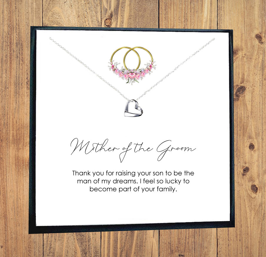 Mother of the Groom Ribbon Heart Necklace in Sterling Silver 925, Personalised Gift