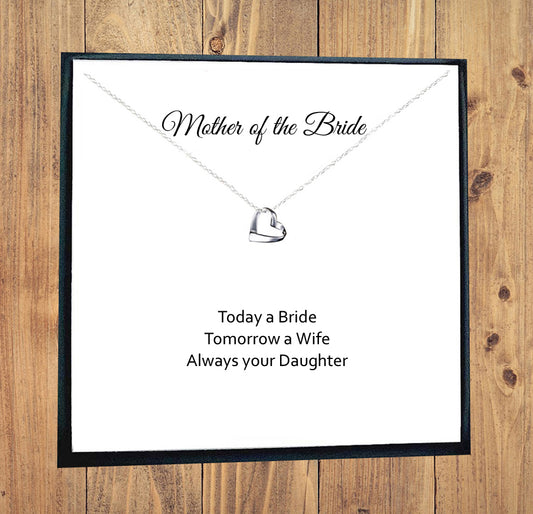 Mother of the Bride Gift Ribbon Heart Necklace 925 Sterling Silver Message Jewellery