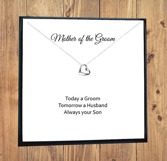 Mother of the Groom Ribbon Heart Necklace in Sterling Silver 925, Personalised Gift