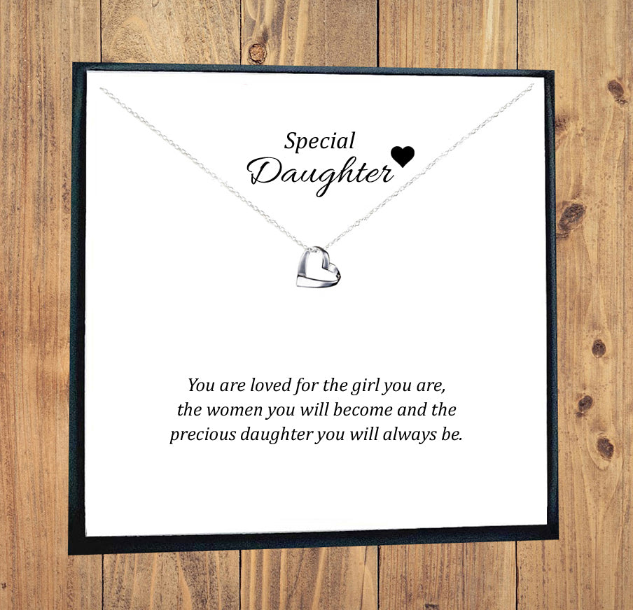 Daughter Gift, Ribbon Heart Necklace 925 Sterling Silver, Personalised Necklace, Message Jewellery