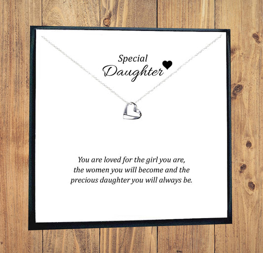 Daughter Ribbon Heart Necklace in Sterling Silver 925, Personalised Gift