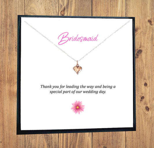 Bridesmaid Rose Gold Puffy Heart Necklace in Sterling Silver 925, Personalised Gift