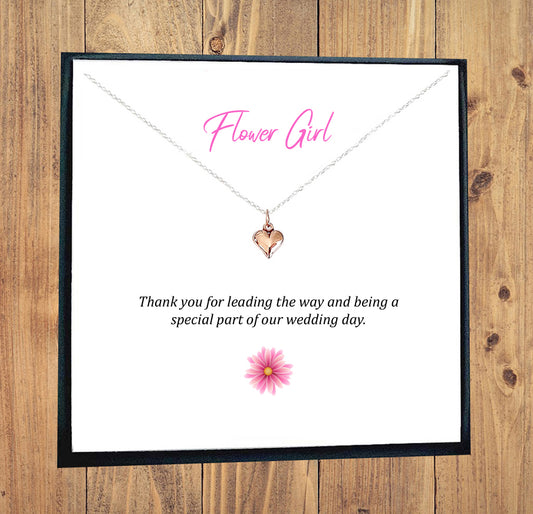 Flower Girl Rose Gold Puffy Heart Necklace in Sterling Silver 925, Personalised Gift