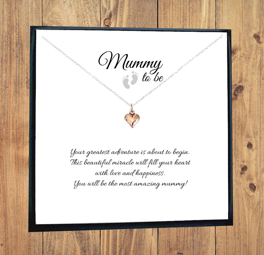 Mummy To Be Rose Gold Puffy Heart Necklace in Sterling Silver 925, Personalised Gift