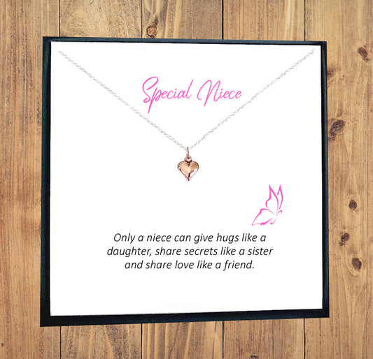 Niece Gift, Rose Gold Puffy Heart Necklace 925 Sterling Silver, Personalised Necklace, Message Jewellery