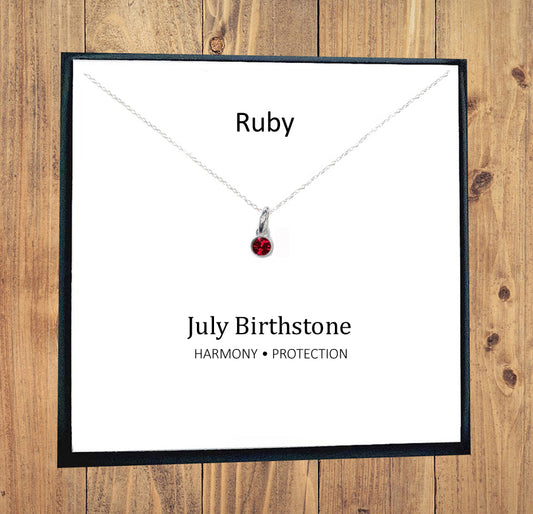 Ruby Birthstone Necklace 925 Sterling Silver, July Birthstone