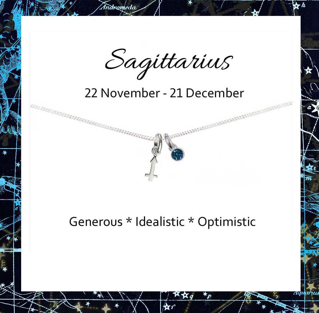 Sagittarius Zodiac Necklace with Birthstone in Sterling Silver 925, Personalised Jewellery Gift