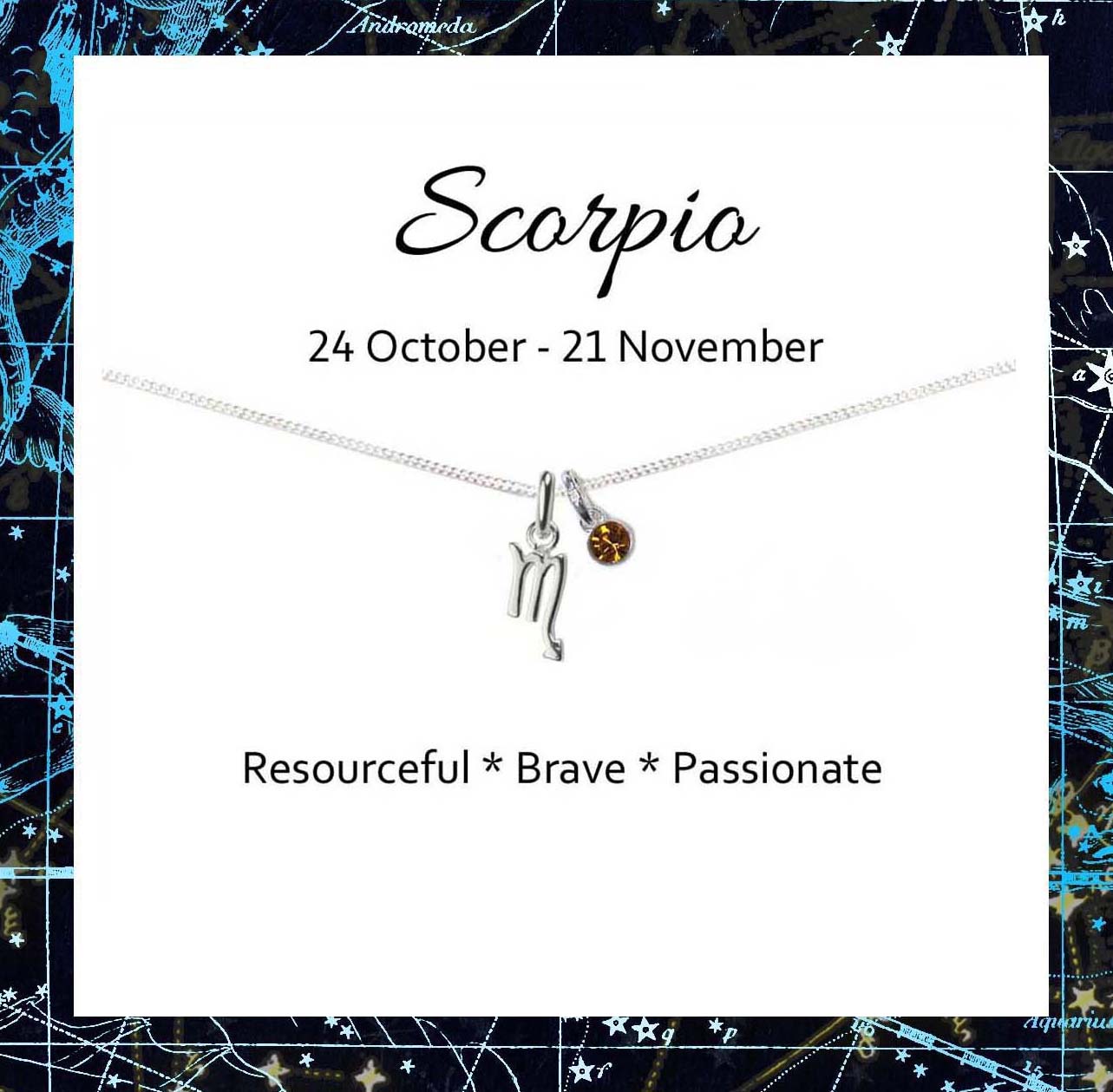 Scorpio Zodiac Necklace with Birthstone in Sterling Silver 925, Personalised Jewellery Gift