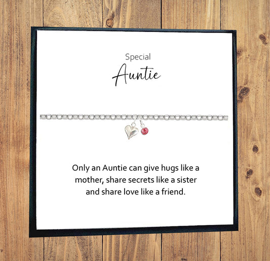 Auntie Puffy Heart Bracelet with Birthstone in Sterling Silver 925, Personalised Gift