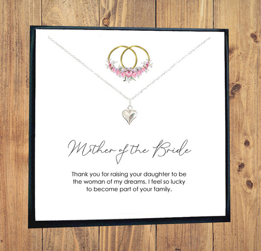 Mother of the Bride Puffy Heart Necklace in Sterling Silver 925, Personalised Gift