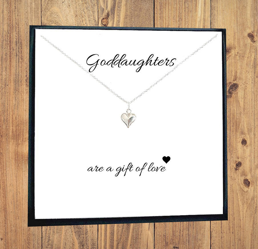Goddaughter Puffy Heart Necklace in Sterling Silver 925, Personalised Gift